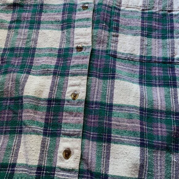 Northern Reflections Women’s Plaid Flannel Button-Up Shirt | Green Purple White - Picture 2 of 9